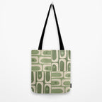 Mid Century Modern Piquet Multi Geometric Pattern in Mossy Sage Olive Green and Beige Tote Bag Gallery Image 2