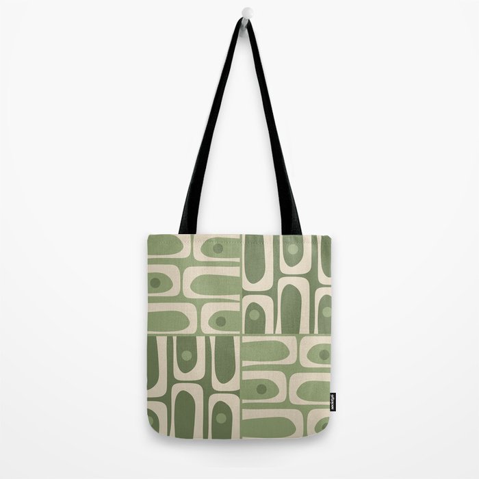 Mid Century Modern Piquet Multi Geometric Pattern in Mossy Sage Olive Green and Beige Tote Bag Gallery Image 2