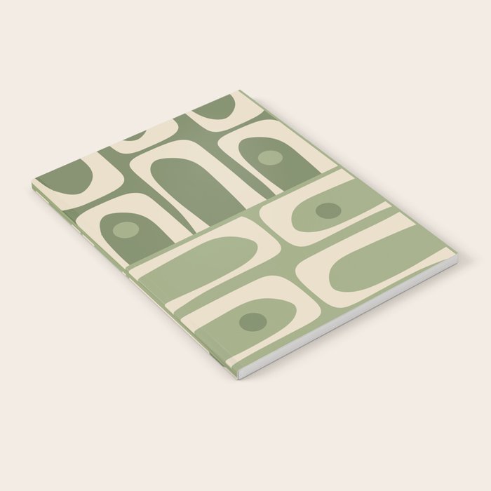 Mid Century Modern Piquet Multi Geometric Pattern in Mossy Sage Olive Green and Beige Notebook Gallery Image 2