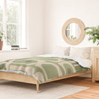 Mid Century Modern Piquet Multi Geometric Pattern in Mossy Sage Olive Green and Beige Duvet Cover Gallery Image 2