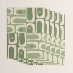 Mid Century Modern Piquet Multi Geometric Pattern in Mossy Sage Olive Green and Beige Wrapping Paper Gallery Image 3