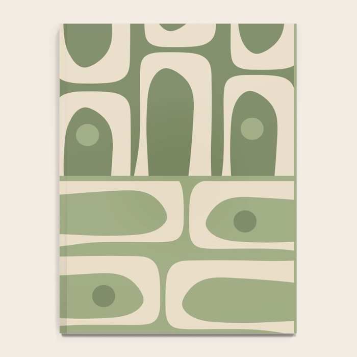 Mid Century Modern Piquet Multi Geometric Pattern in Mossy Sage Olive Green and Beige Notebook Gallery Image 4