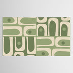 Mid Century Modern Piquet Multi Geometric Pattern in Mossy Sage Olive Green and Beige Tablecloth Gallery Image 2