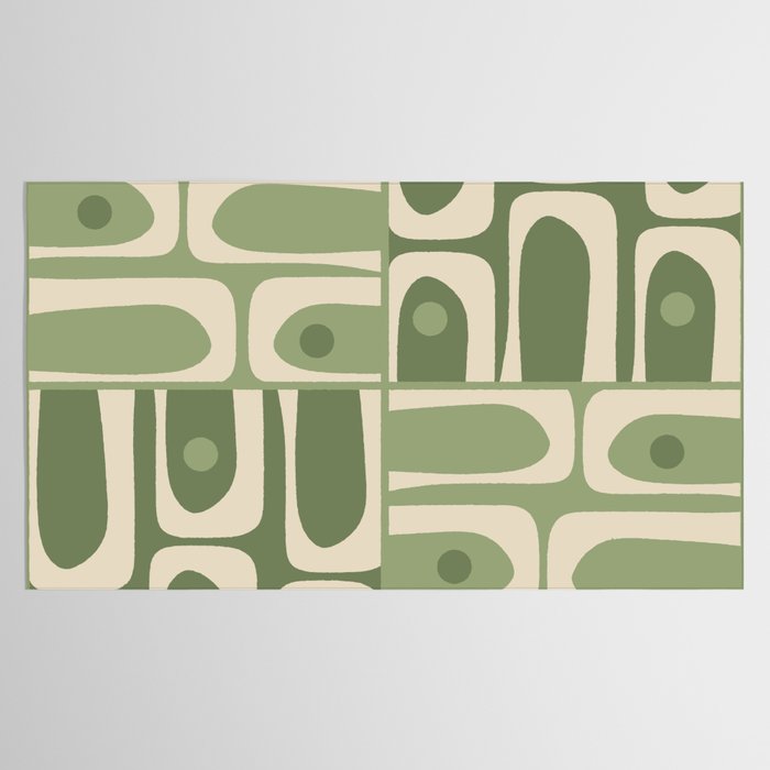 Mid Century Modern Piquet Multi Geometric Pattern in Mossy Sage Olive Green and Beige Tablecloth Gallery Image 2