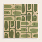 Mid Century Modern Piquet Multi Geometric Pattern in Mossy Sage Olive Green and Beige Wood Wall Art Gallery Image 1