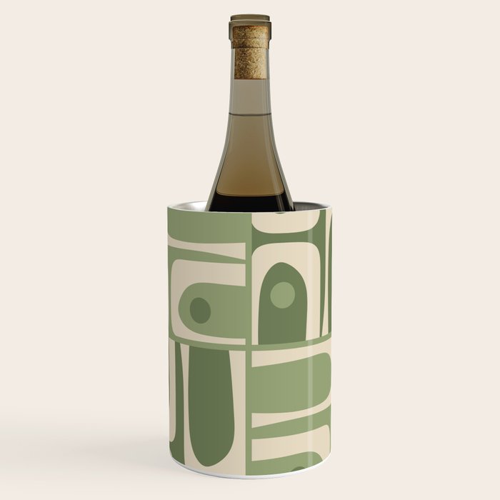 Mid Century Modern Piquet Multi Geometric Pattern in Mossy Sage Olive Green and Beige Wine Chiller Gallery Image 1