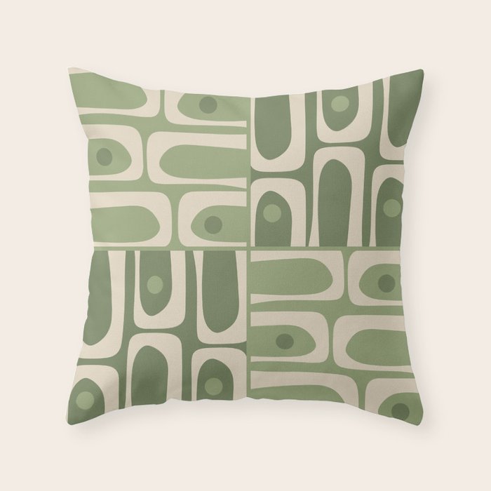 Mid Century Modern Piquet Multi Geometric Pattern in Mossy Sage Olive Green and Beige Throw Pillow Gallery Image 1