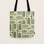 Mid Century Modern Piquet Multi Geometric Pattern in Mossy Sage Olive Green and Beige Tote Bag Gallery Image 1