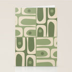 Mid Century Modern Piquet Multi Geometric Pattern in Mossy Sage Olive Green and Beige Stationery Card Gallery Image 2