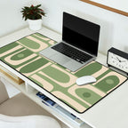 Mid Century Modern Piquet Multi Geometric Pattern in Mossy Sage Olive Green and Beige Desk Mat Gallery Image 2