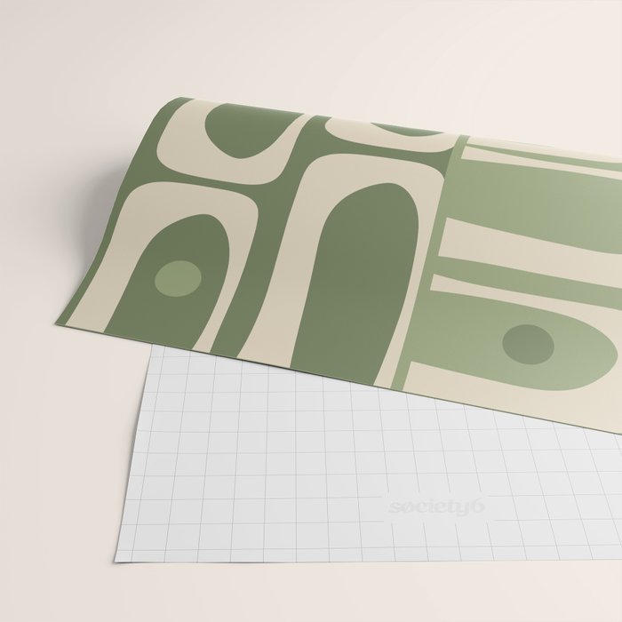 Mid Century Modern Piquet Multi Geometric Pattern in Mossy Sage Olive Green and Beige Wrapping Paper Gallery Image 2