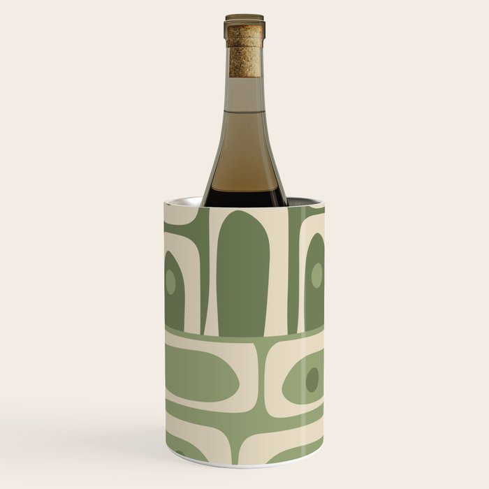Mid Century Modern Piquet Multi Geometric Pattern in Mossy Sage Olive Green and Beige Wine Chiller Gallery Image 3