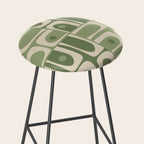 Mid Century Modern Piquet Multi Geometric Pattern in Mossy Sage Olive Green and Beige Stool Gallery Image 2