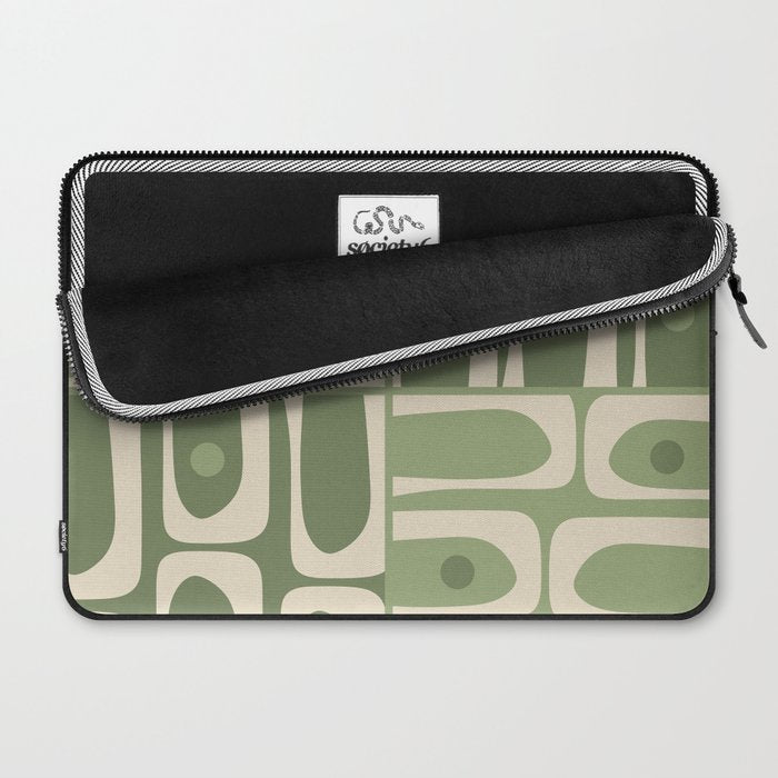 Mid Century Modern Piquet Multi Geometric Pattern in Mossy Sage Olive Green and Beige Laptop Sleeve Gallery Image 2
