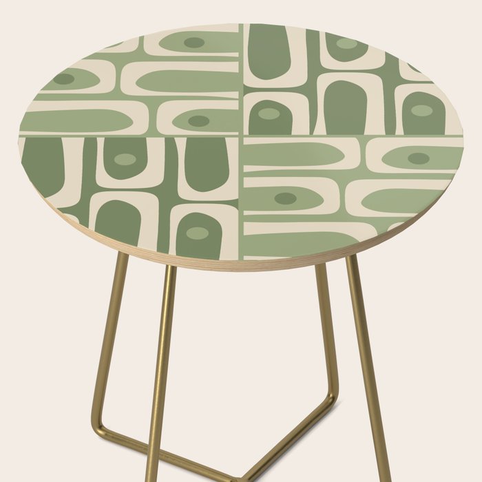 Mid Century Modern Piquet Multi Geometric Pattern in Mossy Sage Olive Green and Beige Side Table Gallery Image 2