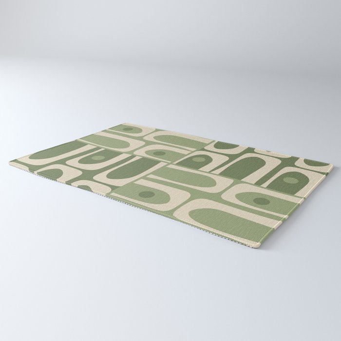 Mid Century Modern Piquet Multi Geometric Pattern in Mossy Sage Olive Green and Beige Rug Gallery Image 3