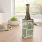 Mid Century Modern Piquet Multi Geometric Pattern in Mossy Sage Olive Green and Beige Wine Chiller Gallery Image 4