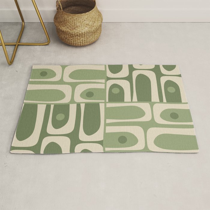 Mid Century Modern Piquet Multi Geometric Pattern in Mossy Sage Olive Green and Beige Rug Gallery Image 1