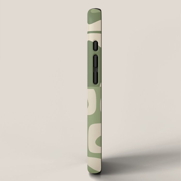 Mid Century Modern Piquet Multi Geometric Pattern in Mossy Sage Olive Green and Beige iPhone Case Gallery Image 2