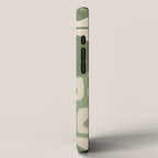 Mid Century Modern Piquet Multi Geometric Pattern in Mossy Sage Olive Green and Beige iPhone Case Gallery Image 2