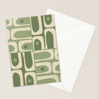 Mid Century Modern Piquet Multi Geometric Pattern in Mossy Sage Olive Green and Beige Stationery Card Gallery Image 2