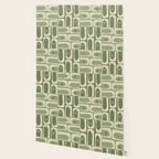 Mid Century Modern Piquet Multi Geometric Pattern in Mossy Sage Olive Green and Beige Wallpaper Gallery Image 2