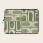 Mid Century Modern Piquet Multi Geometric Pattern in Mossy Sage Olive Green and Beige Laptop Sleeve Gallery Image 1