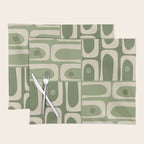 Mid Century Modern Piquet Multi Geometric Pattern in Mossy Sage Olive Green and Beige Placemat Gallery Image 1