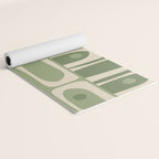 Mid Century Modern Piquet Multi Geometric Pattern in Mossy Sage Olive Green and Beige Yoga Mat Gallery Image 2