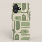 Mid Century Modern Piquet Multi Geometric Pattern in Mossy Sage Olive Green and Beige iPhone Case Gallery Image 1