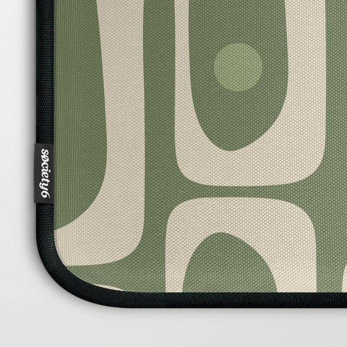 Mid Century Modern Piquet Multi Geometric Pattern in Mossy Sage Olive Green and Beige Laptop Sleeve Gallery Image 3