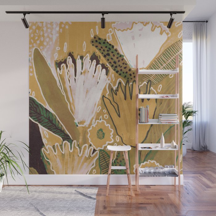 Magic Wildflowers / Yellow & Green Wall Mural Gallery Image 1