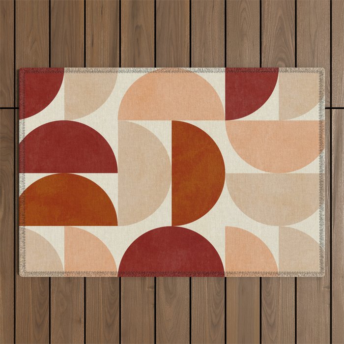 abstract retro shapes earthy 6 Outdoor Rug Gallery Image 1