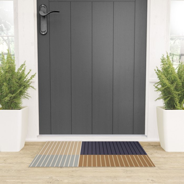 Color Block Line Abstract LIV Neutral Nautical Welcome Mat Gallery Image 3