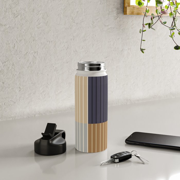 Color Block Line Abstract LIV Neutral Nautical Water Bottle Gallery Image 4