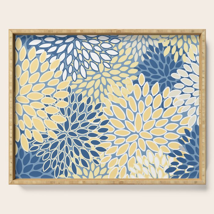Modern, Flowers Print, Yellow, Blue and White Serving Tray Gallery Image 1