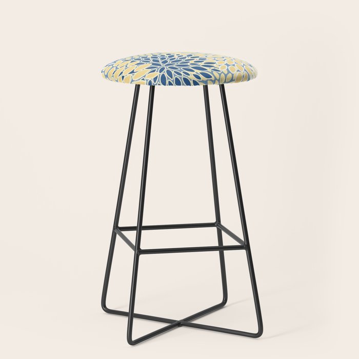 Modern, Flowers Print, Yellow, Blue and White Stool Gallery Image 1
