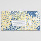Modern, Flowers Print, Yellow, Blue and White Desk Mat Gallery Image 1