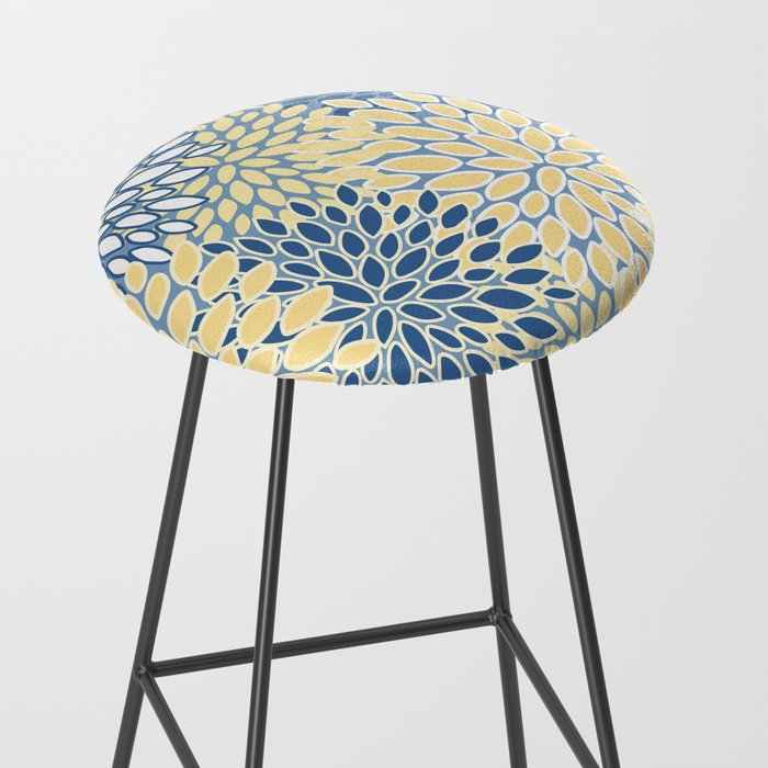 Modern, Flowers Print, Yellow, Blue and White Stool Gallery Image 2