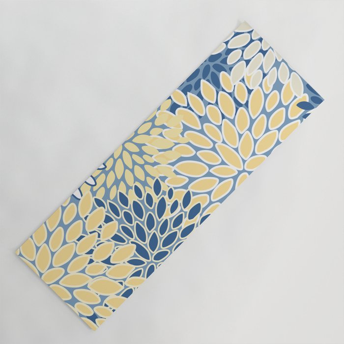 Modern, Flowers Print, Yellow, Blue and White Yoga Mat Gallery Image 1