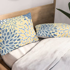 Modern, Flowers Print, Yellow, Blue and White Pillow Sham Gallery Image 2