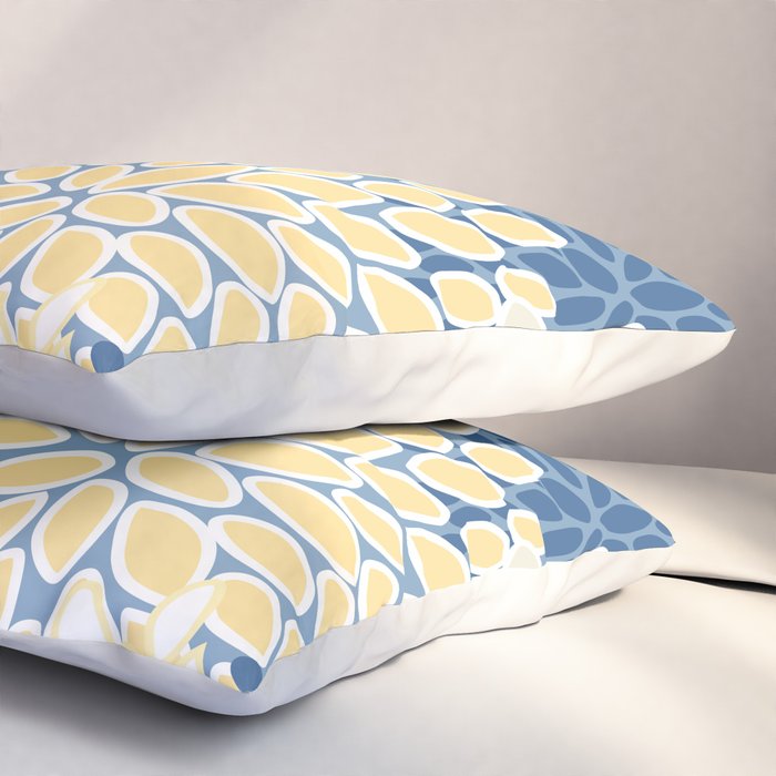 Modern, Flowers Print, Yellow, Blue and White Pillow Sham Gallery Image 3