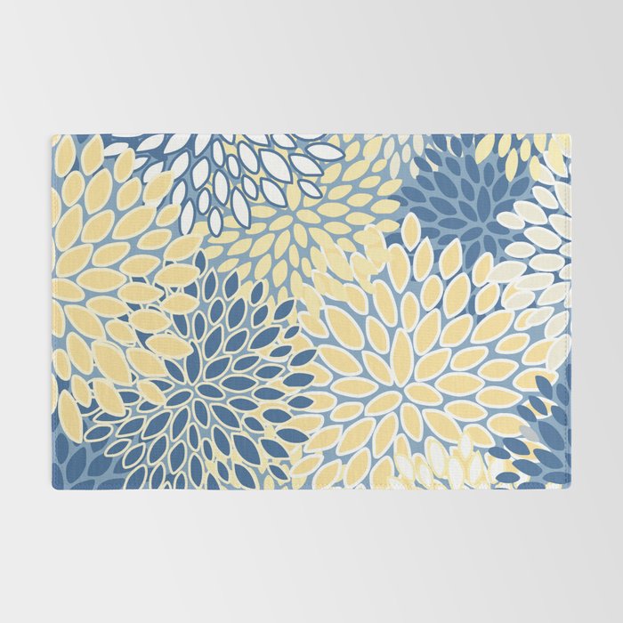 Modern, Flowers Print, Yellow, Blue and White Rug Gallery Image 2