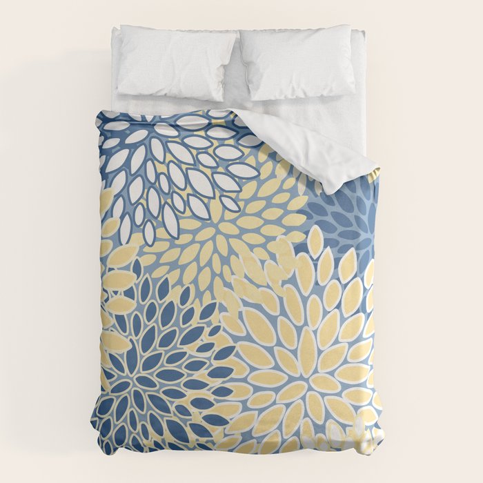 Modern, Flowers Print, Yellow, Blue and White Duvet Cover Gallery Image 6