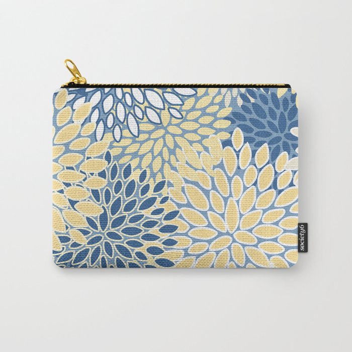 Modern, Flowers Print, Yellow, Blue and White Carry All Pouch Gallery Image 1