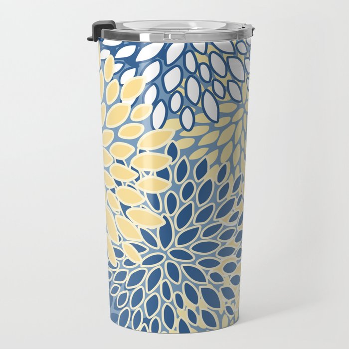 Modern, Flowers Print, Yellow, Blue and White Travel Mug Gallery Image 3