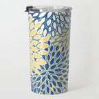 Modern, Flowers Print, Yellow, Blue and White Travel Mug Gallery Image 3