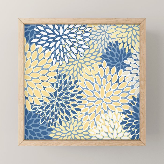 Modern, Flowers Print, Yellow, Blue and White Mini Art Print Gallery Image 1