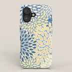 Modern, Flowers Print, Yellow, Blue and White iPhone Case Gallery Image 1