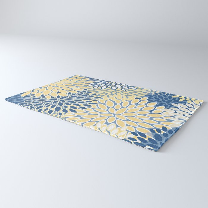 Modern, Flowers Print, Yellow, Blue and White Rug Gallery Image 3